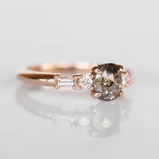 Project: Custom River Ring with a 1 Carat Salt and Pepper Cushion Cut Gray Diamond and White Accent Diamonds in 14k - Midwinter Co. Alternative Bridal Rings and Modern Fine Jewelry