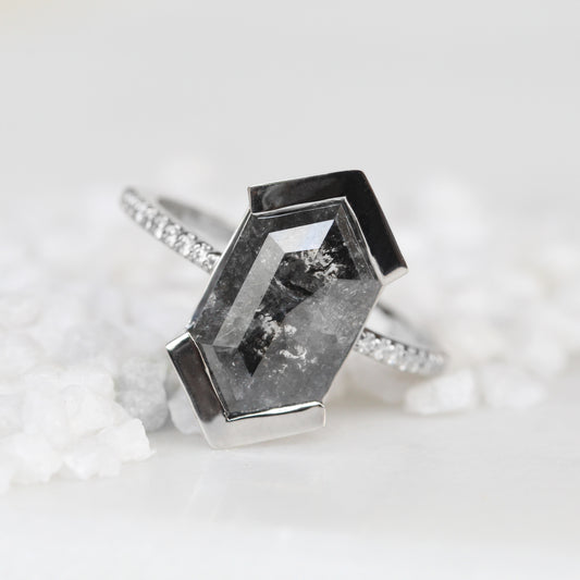 Project: Custom Partial Bezel Ring with a 4 Carat Black Hexagon Diamond and White Accent Diamonds in 14k - Midwinter Co. Alternative Bridal Rings and Modern Fine Jewelry
