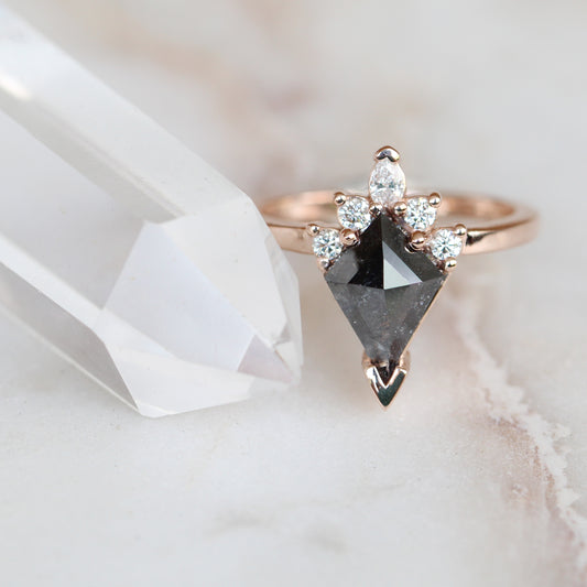 Project: Custom Blair Ring with 1 Carat Rose Cut Gray Kite Salt and Pepper Diamond and White Accent Diamonds in 14k - Midwinter Co. Alternative Bridal Rings and Modern Fine Jewelry