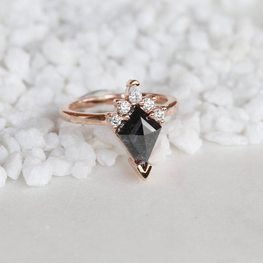 Project: Custom Blair Ring with 1 Carat Rose Cut Gray Kite Salt and Pepper Diamond and White Accent Diamonds in 14k - Midwinter Co. Alternative Bridal Rings and Modern Fine Jewelry