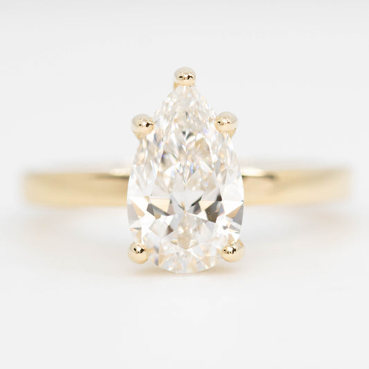 Adele Ring with a 1.98 Carat Lab Grown Pear Diamond and Hidden Diamond Halo in 14k Yellow Gold - Ready to Size and Ship - Midwinter Co. Alternative Bridal Rings and Modern Fine Jewelry