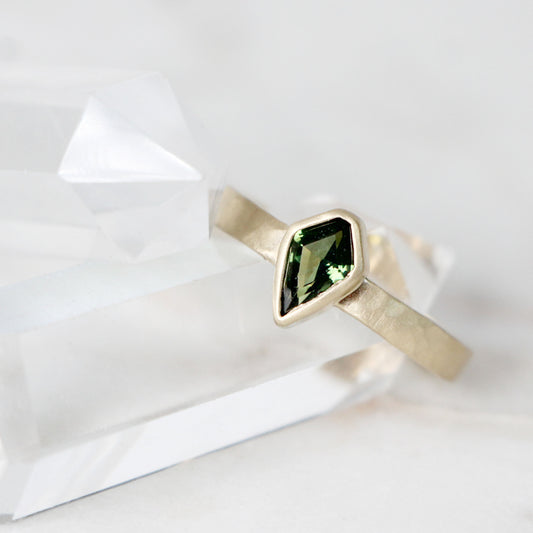 Project: Custom 1 Carat Bezel Set Green Kite Sapphire Ring in 14k - Midwinter Co. Alternative Bridal Rings and Modern Fine Jewelry