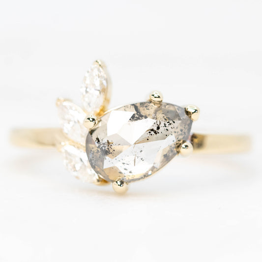 Alyssa Ring with a 1.47 Carat Dark and Clear Champagne Pear Diamond and White Accent Diamonds in 14k Yellow Gold - Ready to Size and Ship - Midwinter Co. Alternative Bridal Rings and Modern Fine Jewelry