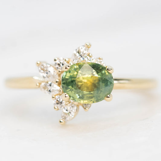 Amaya Ring with a 1.25 Carat Green Oval Sapphire and White Accent Diamonds in 14k Yellow Gold - Ready to Size and Ship - Midwinter Co. Alternative Bridal Rings and Modern Fine Jewelry