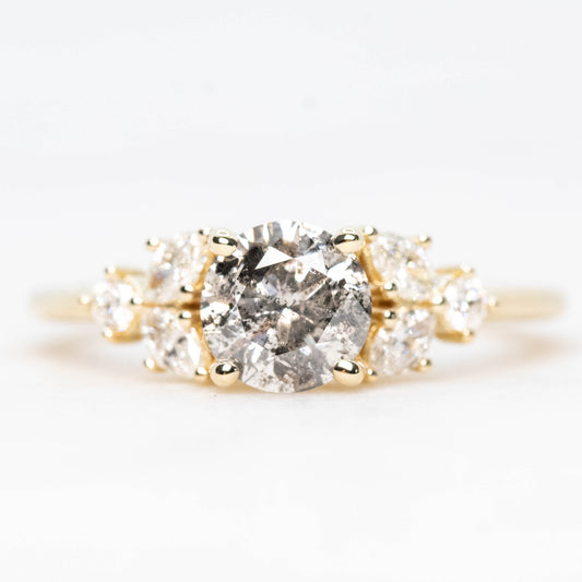 Andia Ring with a 1.10 Carat Round Gray Salt and Pepper Diamond and White Accent Diamonds in 14k Yellow Gold - Ready to Size and Ship - Midwinter Co. Alternative Bridal Rings and Modern Fine Jewelry
