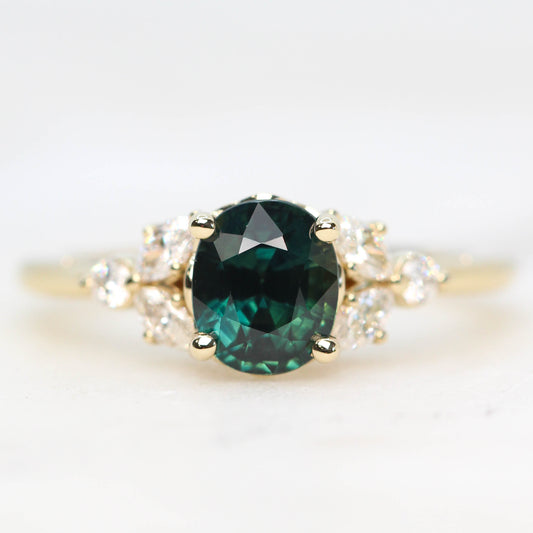 Project: Custom Andia Ring with a 1.5+ Carat Teal Oval Sapphire and White Accent Diamonds in 14k - Midwinter Co. Alternative Bridal Rings and Modern Fine Jewelry