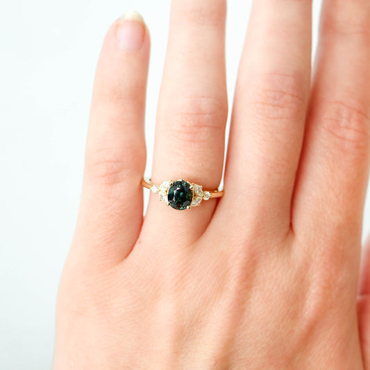 Project: Custom Andia Ring with a 1.5+ Carat Teal Oval Sapphire and White Accent Diamonds in 14k - Midwinter Co. Alternative Bridal Rings and Modern Fine Jewelry