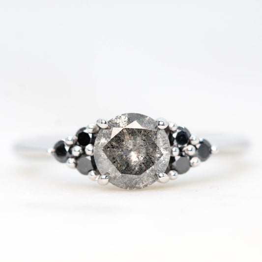 Aster Ring with a 1.10 Carat Dark Gray Round Diamond and Black Accent Diamonds in 14k White Gold - Ready to Size and Ship - Midwinter Co. Alternative Bridal Rings and Modern Fine Jewelry