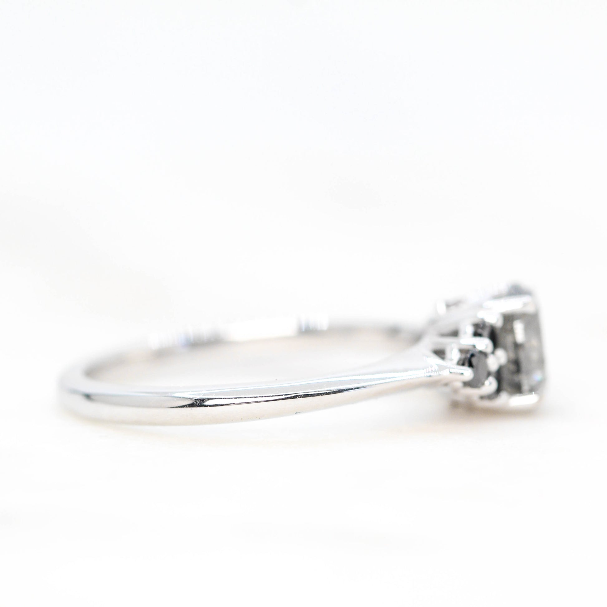 Aster Ring with a 1.10 Carat Dark Gray Round Diamond and Black Accent Diamonds in 14k White Gold - Ready to Size and Ship - Midwinter Co. Alternative Bridal Rings and Modern Fine Jewelry