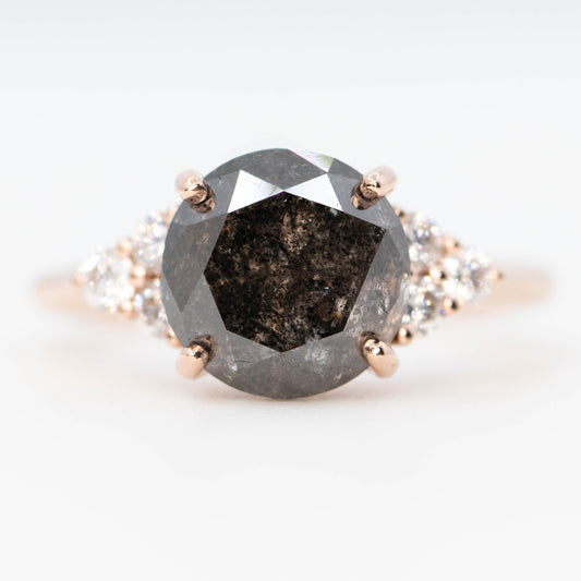 Aster Ring with a 4.84 Carat Dark Salt and Pepper Diamond and White Accent Diamonds in 14k Rose Gold - Ready to Size and Ship - Midwinter Co. Alternative Bridal Rings and Modern Fine Jewelry