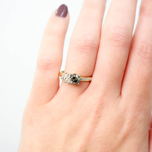 Avery Ring with a 1.01 Carat Round Champagne Diamond and White Accent Diamonds in 14k Yellow Gold - Ready to Size and Ship - Midwinter Co. Alternative Bridal Rings and Modern Fine Jewelry