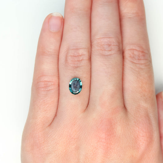 1.34 Carat Blue Geometric Oval Fantasy Cut Sapphire for Custom Work - Inventory Code BGOS134 - Midwinter Co. Alternative Bridal Rings and Modern Fine Jewelry