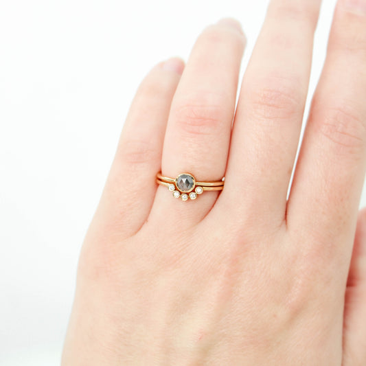 Bezel Ring Set - Rose Cut Solitaire Ring with Matching Band in 14k Champagne Gold - Ready to Ship - Midwinter Co. Alternative Bridal Rings and Modern Fine Jewelry