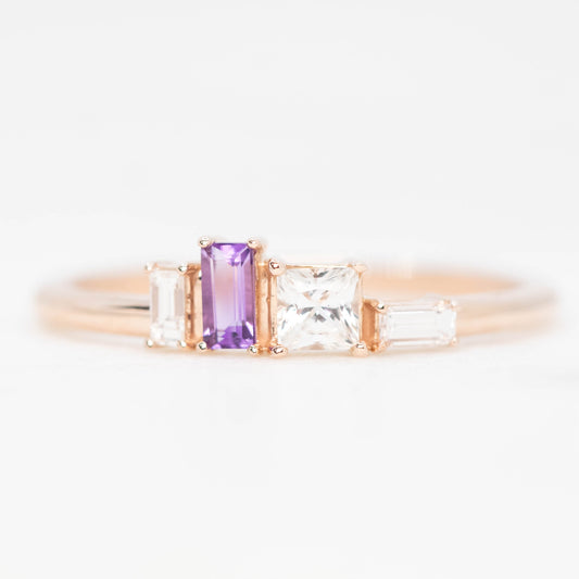 Brooklyn Ring with Diamond and Amethyst Accents in 14k Rose Gold - Ready to Size and Ship - Midwinter Co. Alternative Bridal Rings and Modern Fine Jewelry