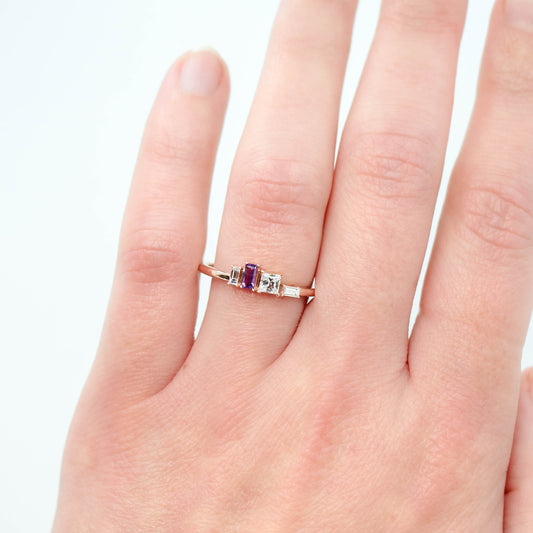 Brooklyn Ring with Diamond and Amethyst Accents in 14k Rose Gold - Ready to Size and Ship - Midwinter Co. Alternative Bridal Rings and Modern Fine Jewelry