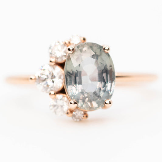 Carell Ring with a 1.97 Carat Gray Oval Sapphire and White Accent Diamonds in 10k Rose Gold - Ready to Size and Ship - Midwinter Co. Alternative Bridal Rings and Modern Fine Jewelry