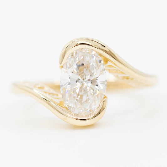 Caspian Ring with a 1.51 Carat Oval Lab Grown Diamond in 14k Yellow Gold - Ready to Size and Ship - Midwinter Co. Alternative Bridal Rings and Modern Fine Jewelry