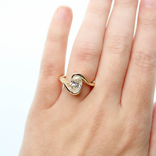 Caspian Ring with a 1.51 Carat Oval Lab Grown Diamond in 14k Yellow Gold - Ready to Size and Ship - Midwinter Co. Alternative Bridal Rings and Modern Fine Jewelry