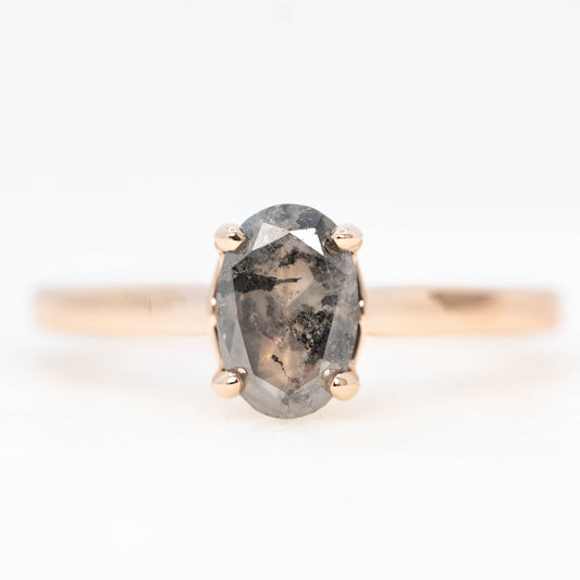 Charlie Ring with a 1.24 Carat Dark Gray Salt and Pepper Oval Diamond and Hidden Accent Diamonds in 14k Rose Gold - Ready to Size and Ship - Midwinter Co. Alternative Bridal Rings and Modern Fine Jewelry
