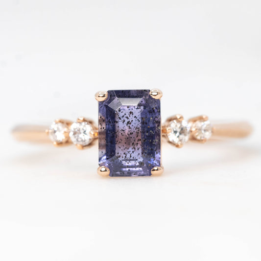 Cordelia Ring with a 0.88 Carat Emerald Cut Iolite and White Accent Diamonds in 14k Rose Gold - Ready to Size and Ship - Midwinter Co. Alternative Bridal Rings and Modern Fine Jewelry