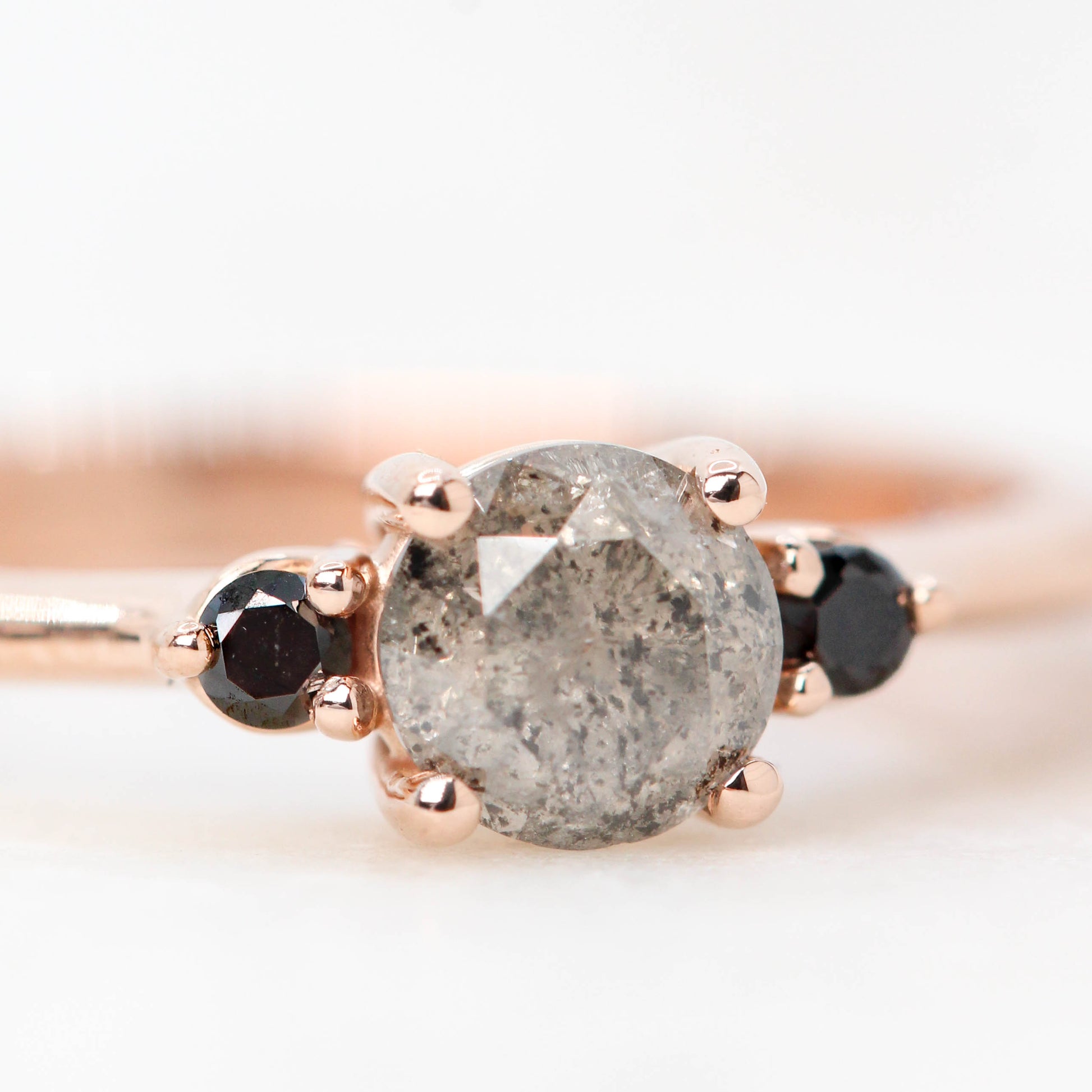 Drea Ring with a 0.55 Carat Gray Celestial Round Diamond and Black Accent Diamonds in 14k Rose Gold - Ready to Size and Ship - Midwinter Co. Alternative Bridal Rings and Modern Fine Jewelry