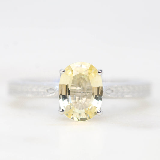 Edith Ring with a 1.28 Carat Yellow Oval Sapphire in 14k White Gold - Ready to Size and Ship - Midwinter Co. Alternative Bridal Rings and Modern Fine Jewelry