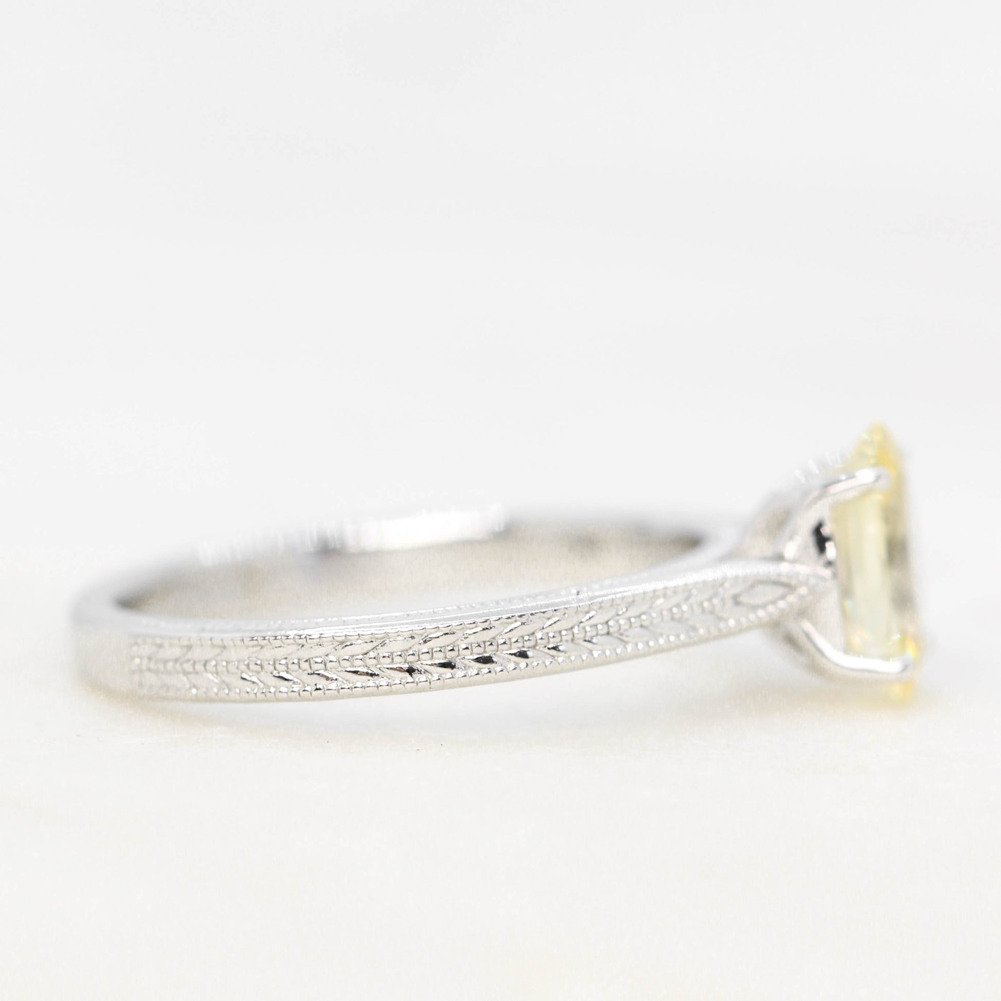 Edith Ring with a 1.28 Carat Yellow Oval Sapphire in 14k White Gold - Ready to Size and Ship - Midwinter Co. Alternative Bridal Rings and Modern Fine Jewelry