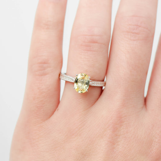 Edith Ring with a 1.28 Carat Yellow Oval Sapphire in 14k White Gold - Ready to Size and Ship - Midwinter Co. Alternative Bridal Rings and Modern Fine Jewelry