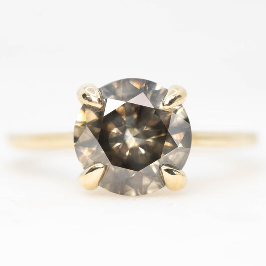 Elle Ring with a 3.05 Carat Round Dark and Clear Champagne Diamond in 14k Yellow Gold - Ready to Size and Ship - Midwinter Co. Alternative Bridal Rings and Modern Fine Jewelry