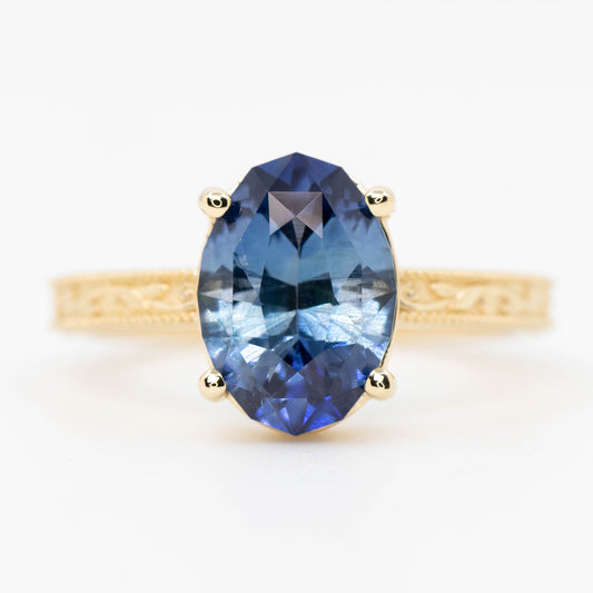 Ember Ring with a 3.22 Carat Blue Geometric Sapphire in 14k Yellow Gold - Ready to Size and Ship