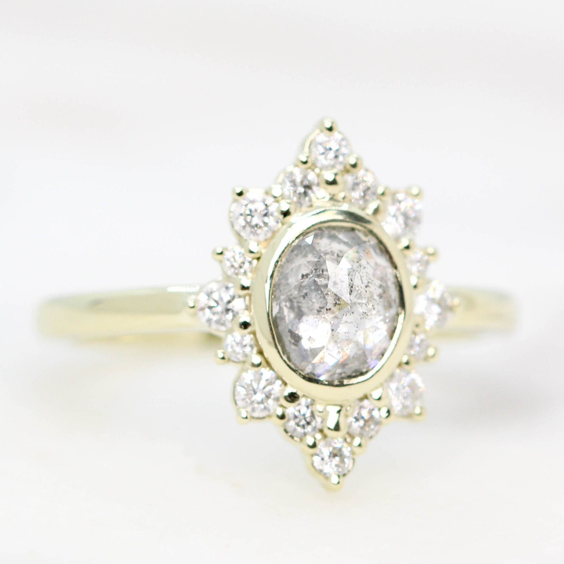 Estrella Ring with a 1.06 Carat Gray Celestial Oval Diamond and White Accent Diamonds in 14k Green Gold - Ready to Size and Ship - Midwinter Co. Alternative Bridal Rings and Modern Fine Jewelry