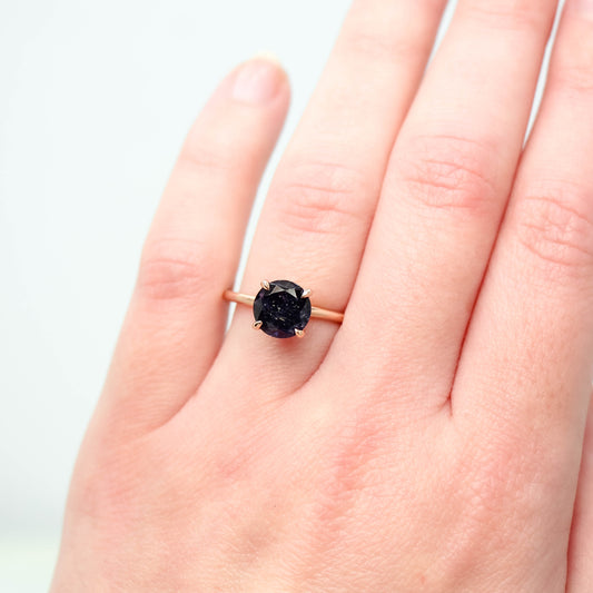 Emma Ring with a 1.63 Carat Round Iolite in 14k Rose Gold - Ready to Size and Ship - Midwinter Co. Alternative Bridal Rings and Modern Fine Jewelry