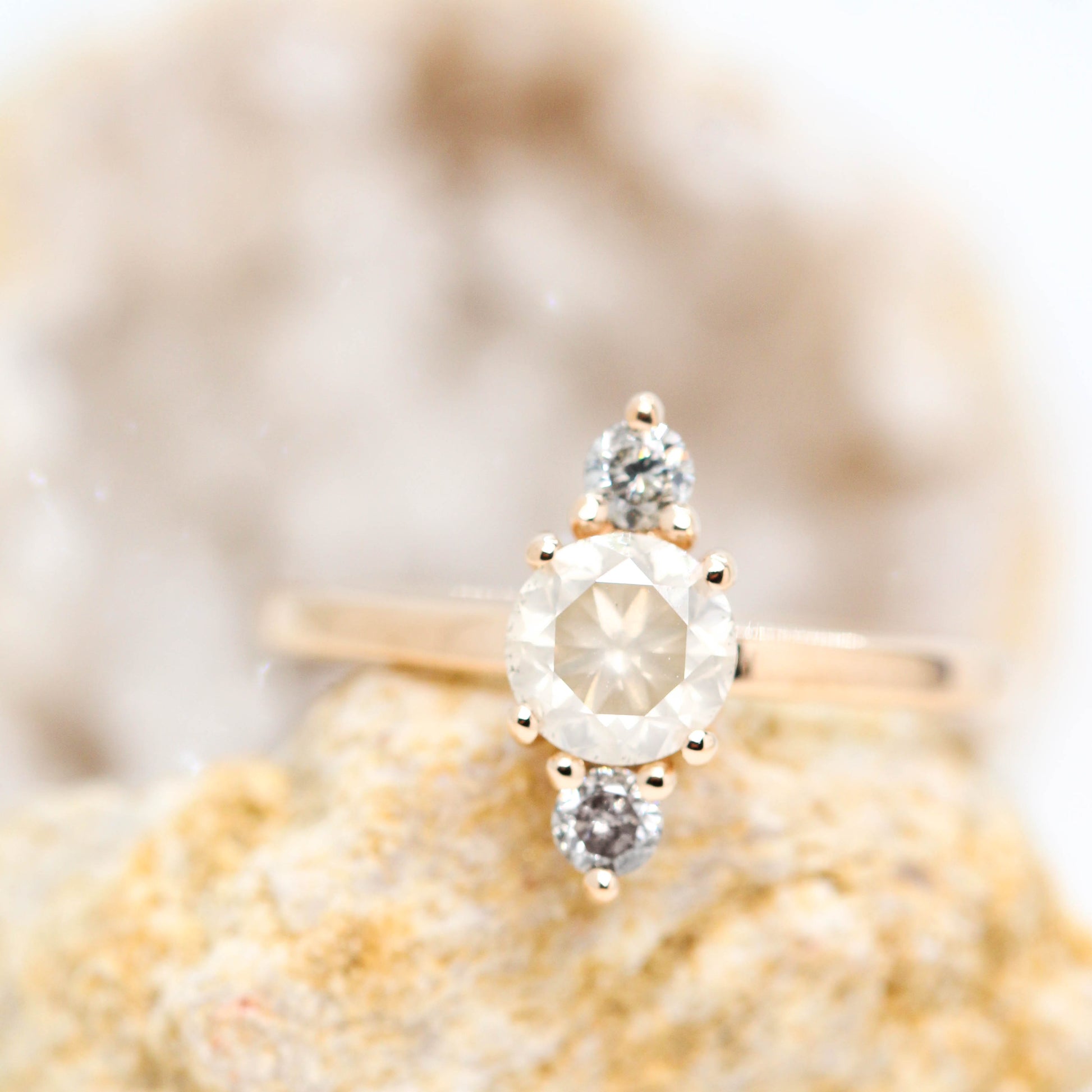 Everest Ring with a 1.07 Carat White Salt and Pepper Diamond and Gray Accent Diamonds in 14k Champagne Gold - Ready to Size and Ship - Midwinter Co. Alternative Bridal Rings and Modern Fine Jewelry