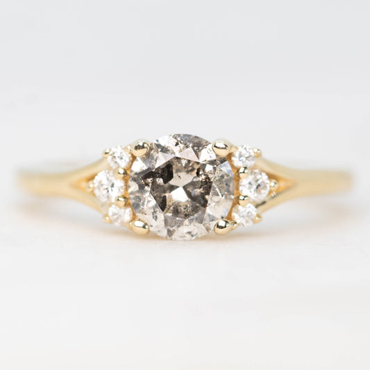 Evie Ring with a 1.05 Carat Round Gray Diamond and White Accent Diamonds in 10k Yellow Gold - Ready to Size and Ship - Midwinter Co. Alternative Bridal Rings and Modern Fine Jewelry