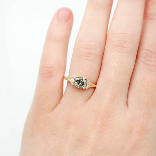 Evie Ring with a 1.05 Carat Round Gray Diamond and White Accent Diamonds in 10k Yellow Gold - Ready to Size and Ship - Midwinter Co. Alternative Bridal Rings and Modern Fine Jewelry