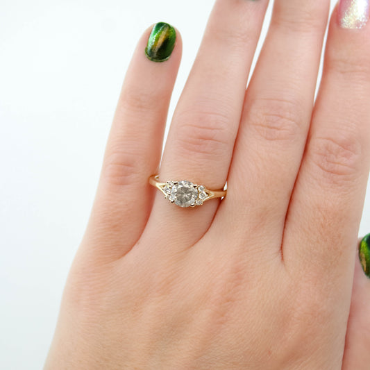 Evie Ring with a 1.20 Gray Salt and Pepper Diamond and White Accent Diamonds in 14k Yellow Gold - Ready to Size and Ship