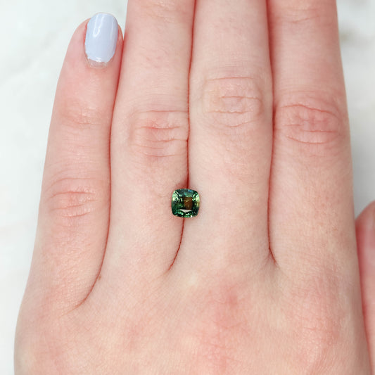 1.30 Carat Australian Green Cushion Cut Sapphire for Custom Work - Inventory Code GCS130 - Midwinter Co. Alternative Bridal Rings and Modern Fine Jewelry