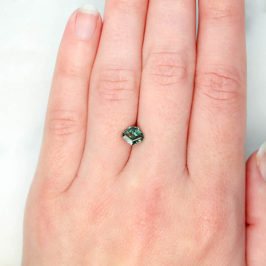1.23 Carat Geometric Shield Teal Green Sapphire for Custom Work - Inventory Code GGS123 - Midwinter Co. Alternative Bridal Rings and Modern Fine Jewelry