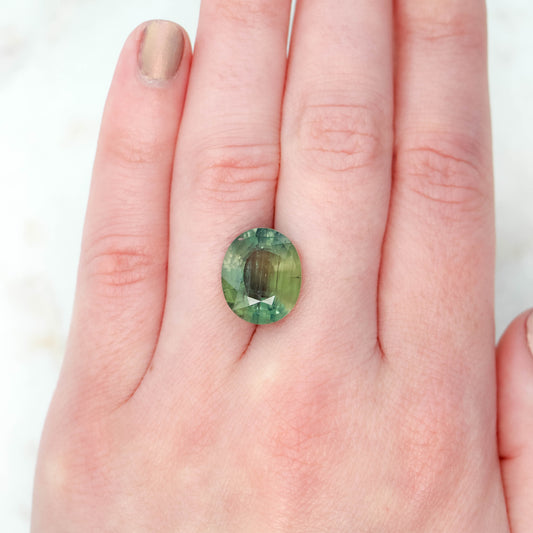 10.53 Carat Green Oval Sapphire for Custom Work - Inventory Code GOS1053 - Midwinter Co. Alternative Bridal Rings and Modern Fine Jewelry