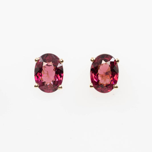 Red Oval Garnet Earrings in 14k Yellow Gold - Ready to Ship