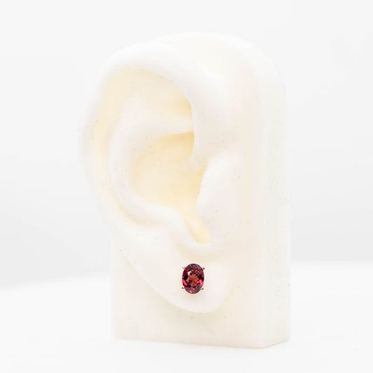 Red Oval Garnet Earrings in 14k Yellow Gold - Ready to Ship