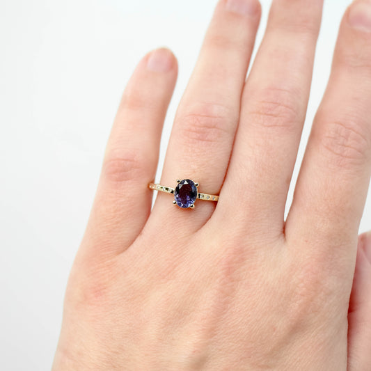 Heath Ring with a 0.74 Carat Oval Iolite and White Accent Diamonds in 14k Yellow Gold - Ready to Size and Ship - Midwinter Co. Alternative Bridal Rings and Modern Fine Jewelry