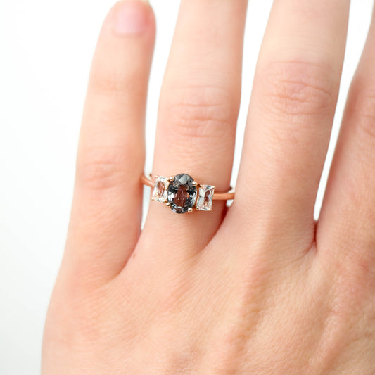 Hellen Ring with a 1.35 Carat Oval Spinel and White Sapphire Accents in 14k Rose Gold - Ready to Size and Ship - Midwinter Co. Alternative Bridal Rings and Modern Fine Jewelry