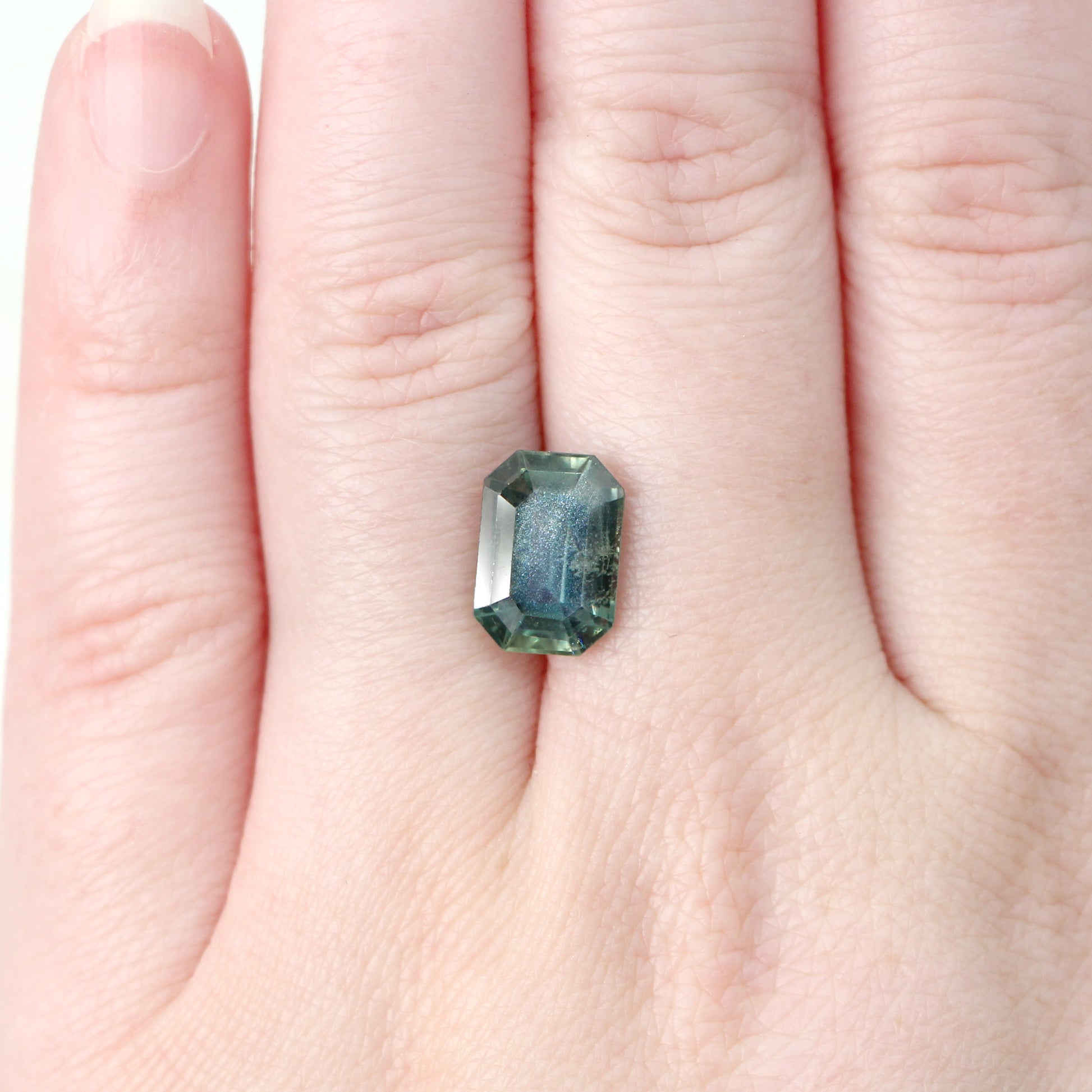 4.52 Carat Color-Change Teal Green Purple Emerald Cut Madagascar Sapphire for Custom Work - Inventory Code TGPS5452 - Midwinter Co. Alternative Bridal Rings and Modern Fine Jewelry