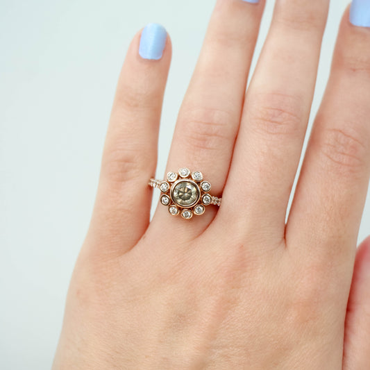 Minnie Ring with a 1.02 Carat Round Certified Diamond and White Accent Diamonds in 10k Rose Gold - Ready to Size and Ship - Midwinter Co. Alternative Bridal Rings and Modern Fine Jewelry