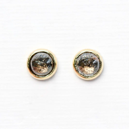 Bezel-Set Round Cabochon Cut Celestial Diamond Earrings - Choose Your Gold Tone - Midwinter Co. Alternative Bridal Rings and Modern Fine Jewelry