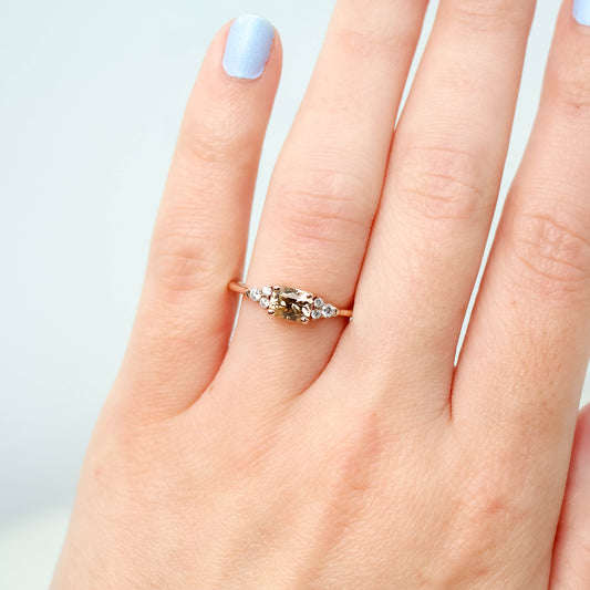 Cadence Ring with a 1.13 Carat Imperial Zircon and White Accent Diamonds in 10k Rose Gold - Ready to Size and Ship - Midwinter Co. Alternative Bridal Rings and Modern Fine Jewelry