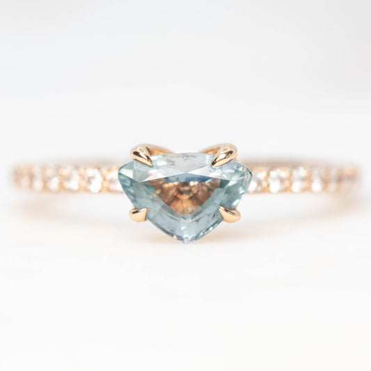 Gayle Ring with a 1.03 Carat Teal Trillion Sapphire and White Accent Diamonds in 14k Rose Gold - Ready to Size and Ship - Midwinter Co. Alternative Bridal Rings and Modern Fine Jewelry