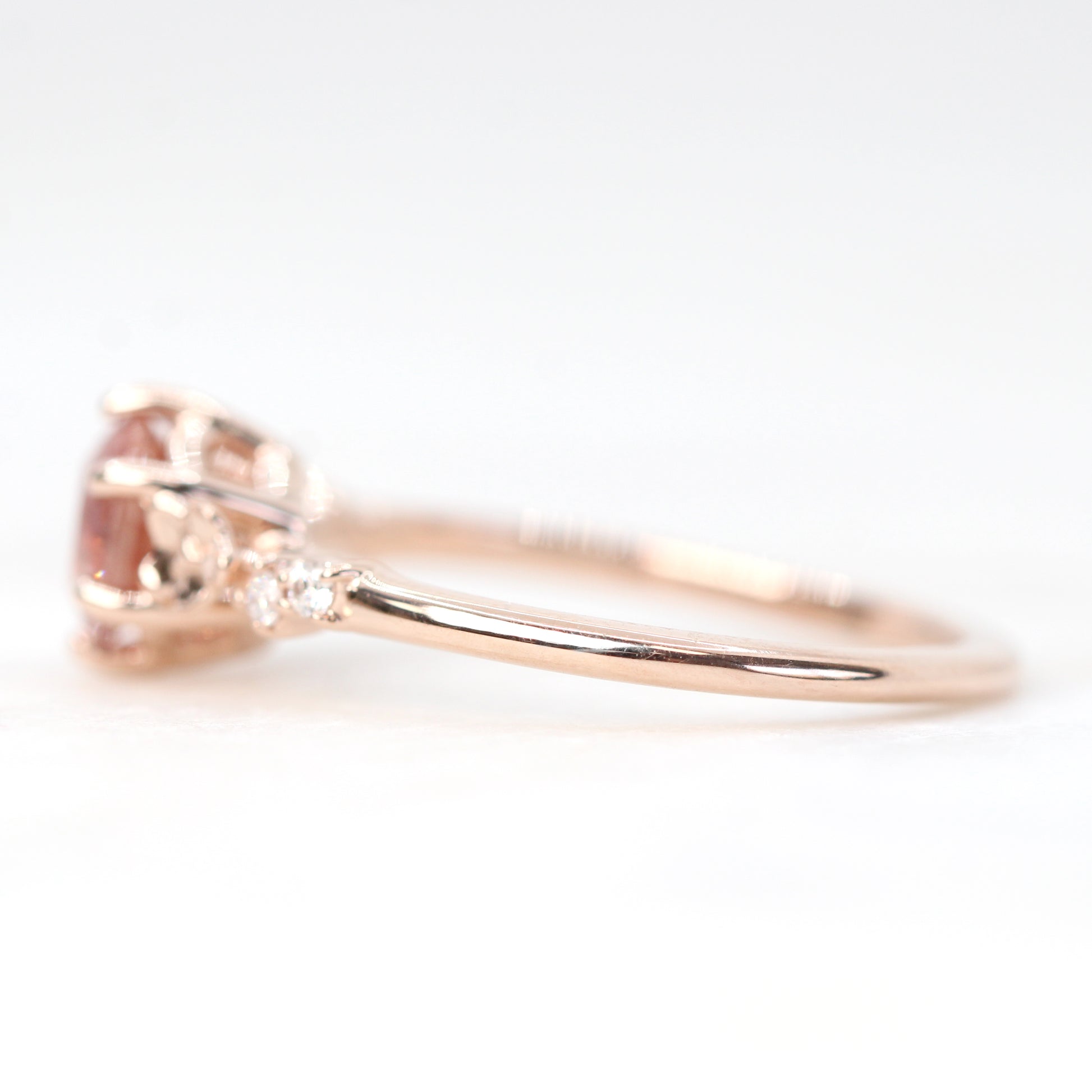 Meadow Ring with a 0.70 Carat Round Sunstone and White Accent Diamonds in 14k Rose Gold - Ready to Size and Ship - Midwinter Co. Alternative Bridal Rings and Modern Fine Jewelry