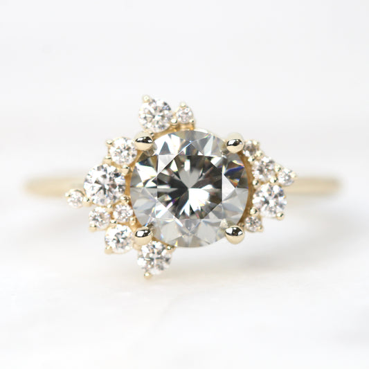 Orion Ring with a Round Gray Moissanite and White Accent Diamonds - Made to Order, Choose your Gold Tone - Midwinter Co. Alternative Bridal Rings and Modern Fine Jewelry